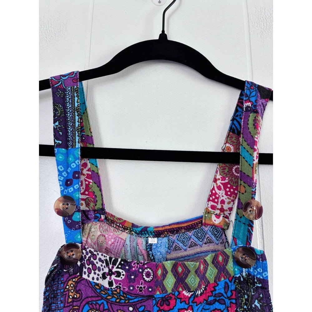 Unbranded Patchwork Overalls Womens Medium Purple Blue Boho Paisley Jumpsuit - Picture 7 of 8